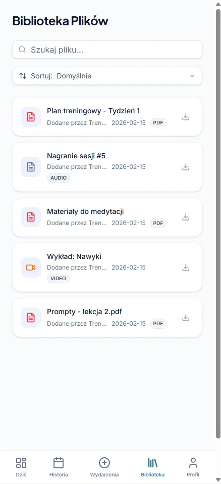 MindTrack — lista plików i materiałów